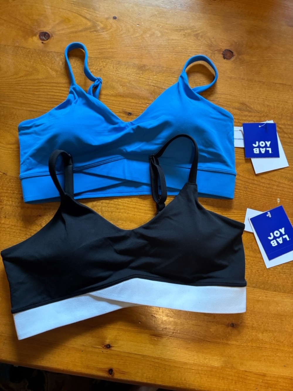 NWT Two JoyLab sports bras black and royal blue size medium